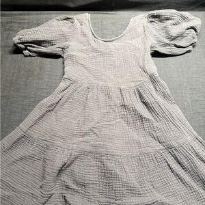 Gray Textured Puff Sleeve Dress